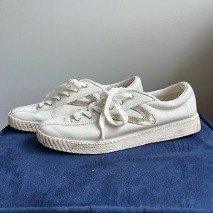 Tretorn Nylite Plus White Leather Sneakers with Gold Logo Size 8
